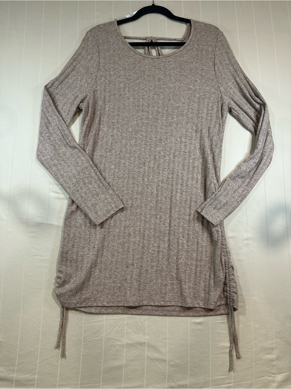 NWT Gilli Versona Scoop Neckline Ribbed Knit Ruched Drawstring Tunic Dress L
